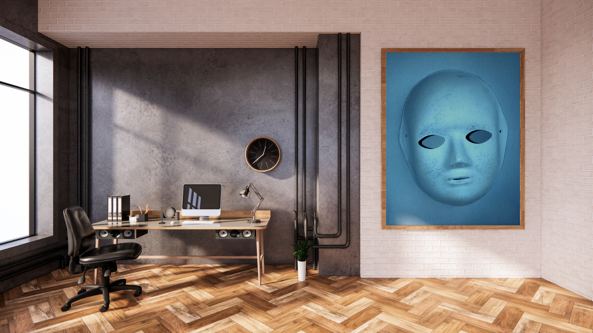 The Blue Mask original abstract contextualised office art modern decor photo print by Blair Montague Drake